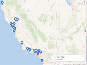 map of the below list just to give a general sense of where these community bike shops are in California